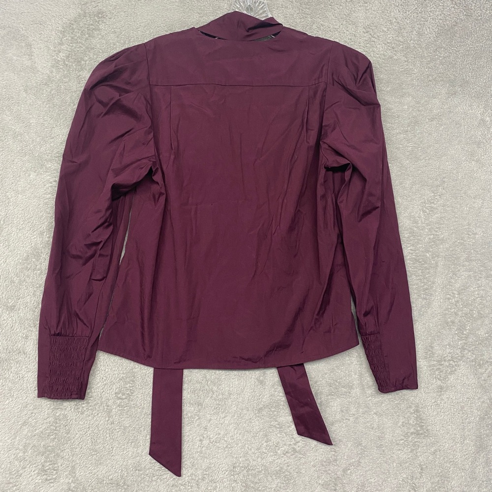 Madewell Top Womens XS V Neck Puff Sleeve Blouse Tie Cabernet Burgundy NY535 - Picture 7 of 8